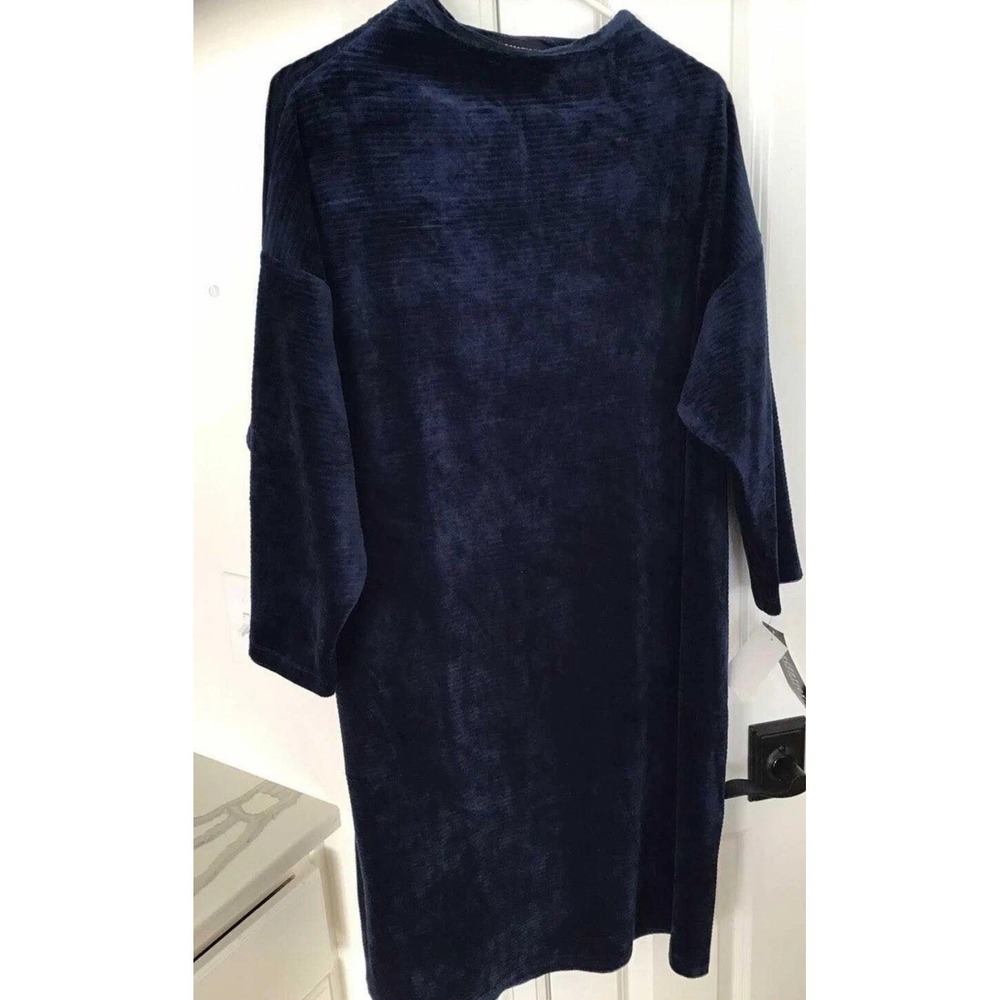 New Perceptions Navy Blue Velour Ribbed Dress M Straight Knee Length High Neck